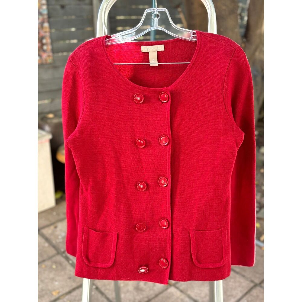 Banana Republic Red Cotton Cashmere Double Breasted Sweater Blazer Jacket Size M